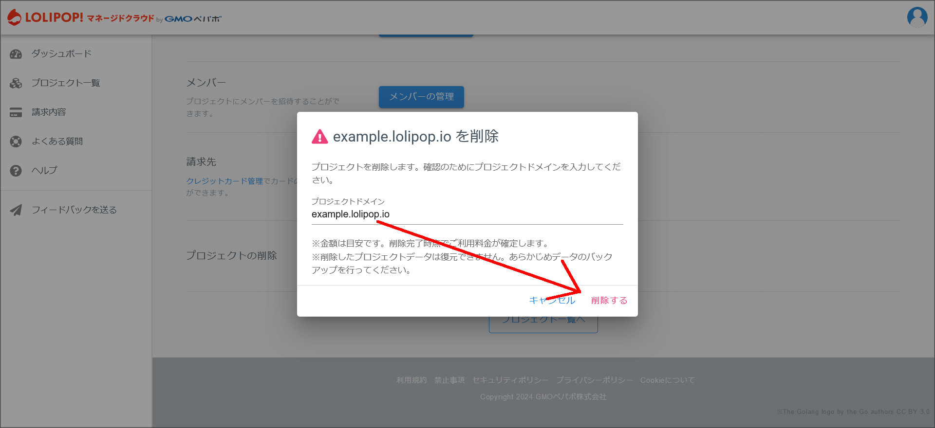 プロジェクトドメインの確認