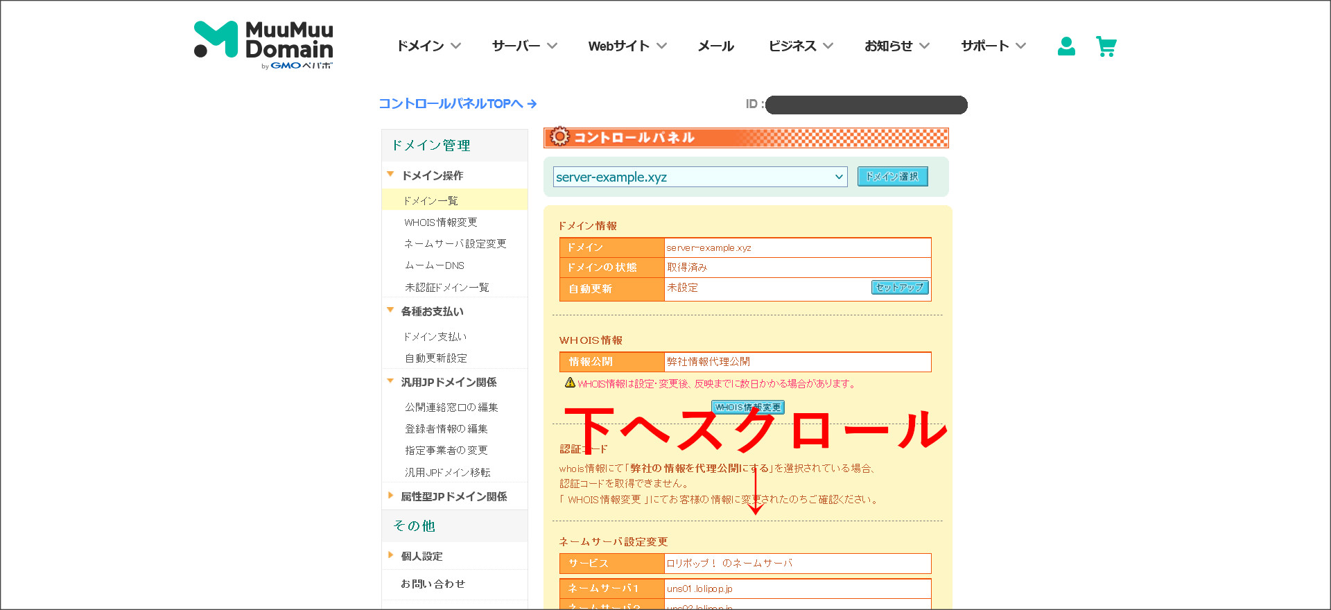 ドメインの詳細